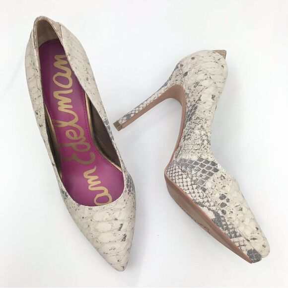 Sam Edelman CELIA Cream Snake Print Leather Pointed Toe High Heel Pumps Like New - Picture 6 of 15